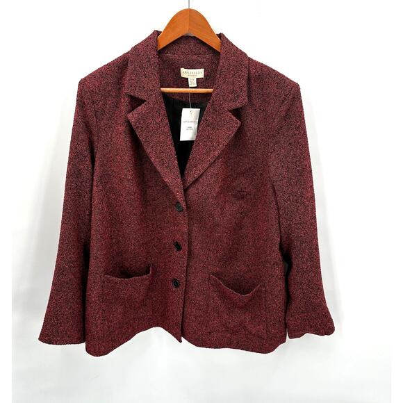 APPLESEEDS NWT Red & Black Tweed Notched Collar 3 Button Blazer // 18W - Picture 1 of 9